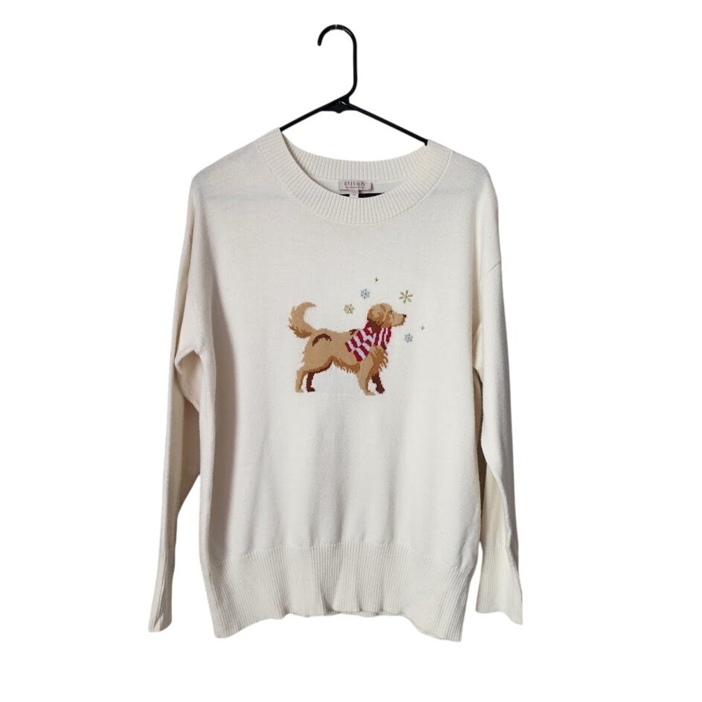 STITCH by Chenault Knit Sweater Golden Retriever Dog Scarf Graphic Cottagecore M